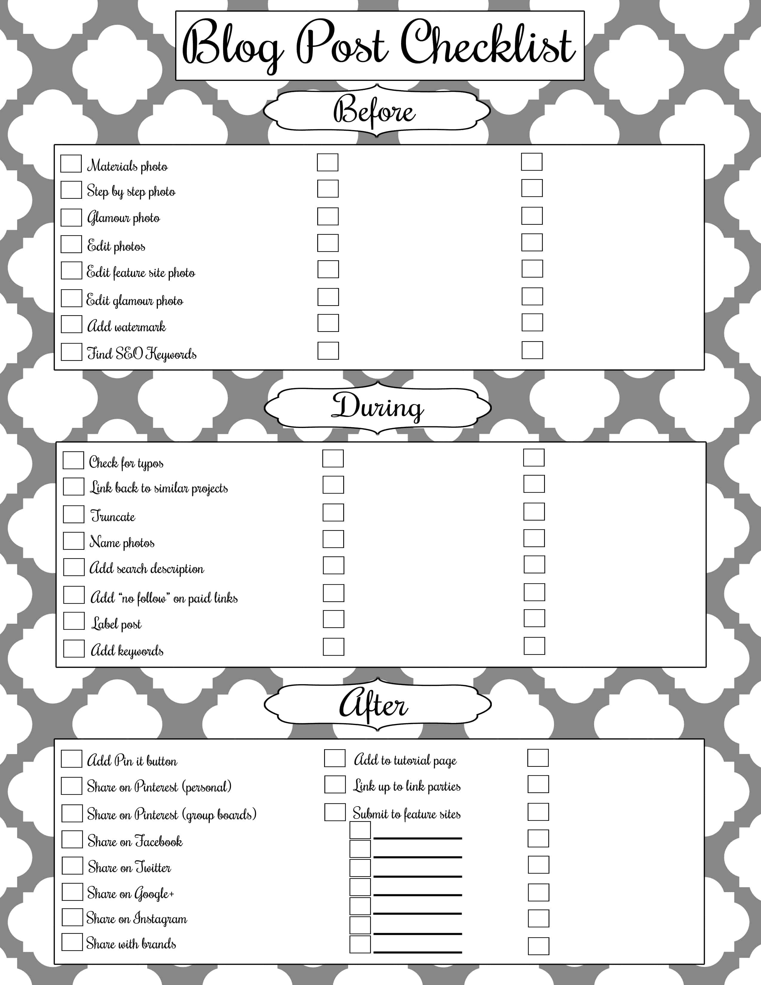 Blog Checklist Free Printable #blogger #print #post