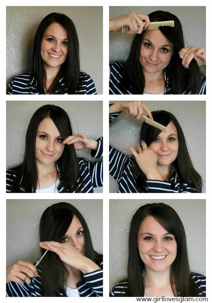 Cut your own side swoop bangs at home on www.girllovesglam.com #diy #hair #bangs #tutorial