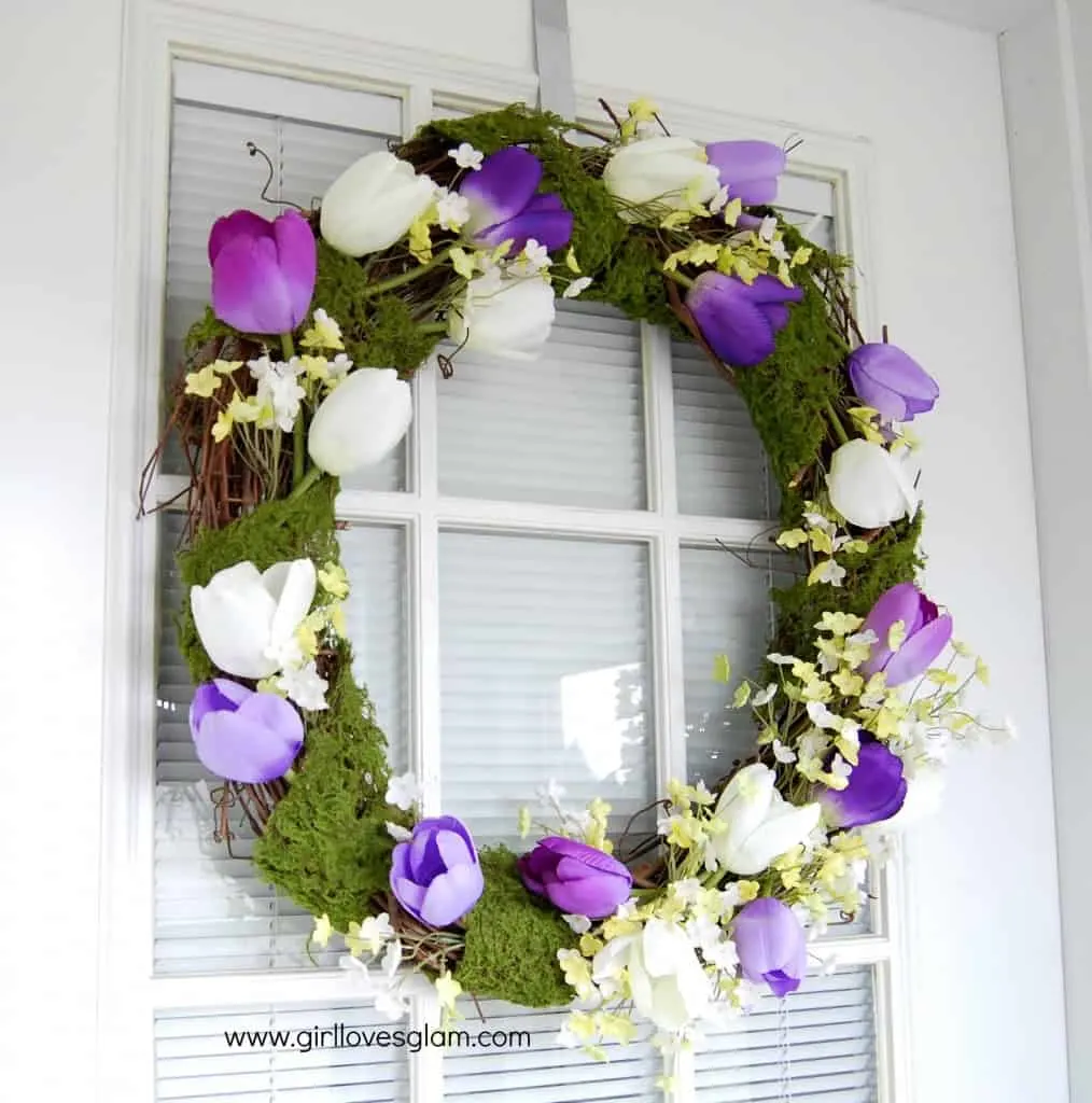 Moss and Tulips Spring Wreath on www.girllovesglam.com #diy #tutorial #spring