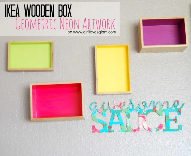 Ikea wooden box geometric neon artwork on www.girllovesglam.com #diy #decor #tutorial