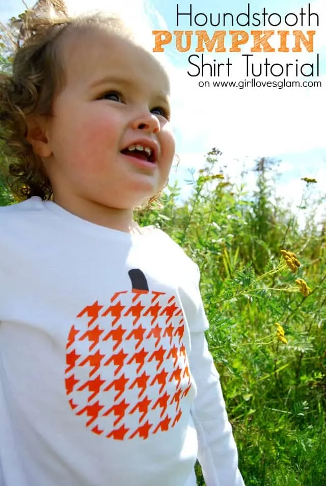 Houndstooth Pumpkin Shirt Tutorial on www.girllovesglam.com #fall #halloween #pumpkin #diy