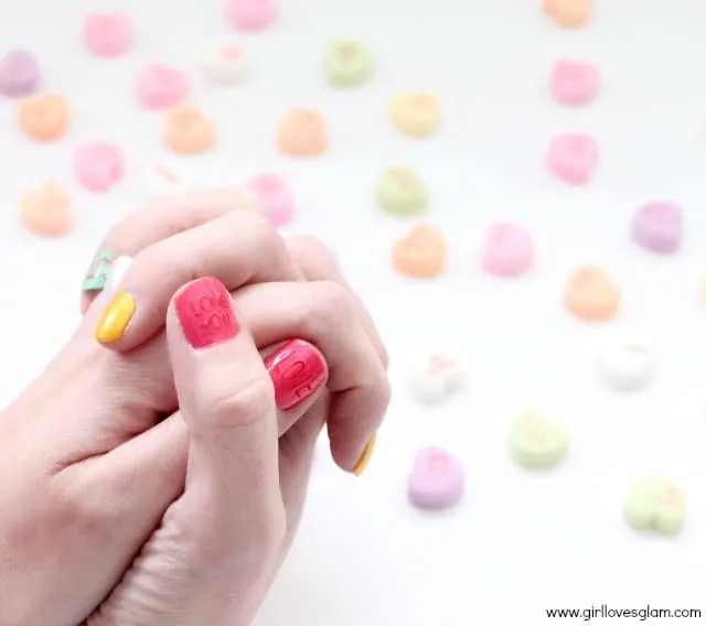 Conversation Heart Valentine Nail Art