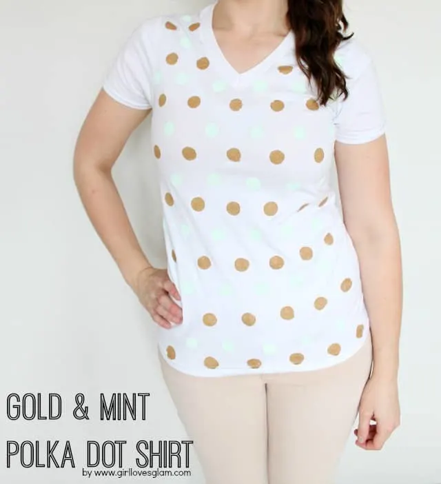 DIY Gold and Mint Polka Dot Shirt