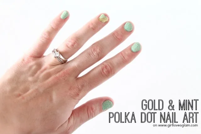 Gold and Mint Polka Dot Nail Art on www.girllovesglam.com #beauty #nail #tutorial