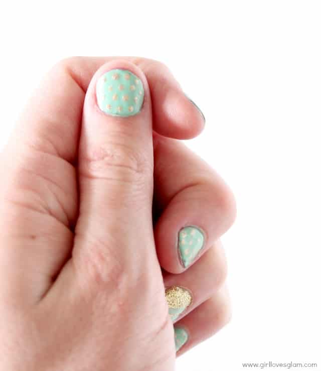 Gold and Mint Spring Polka Dot Nail Art