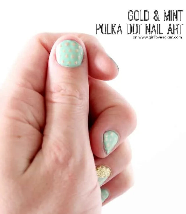 Spring Gold and Mint Polka Dot Nail Art