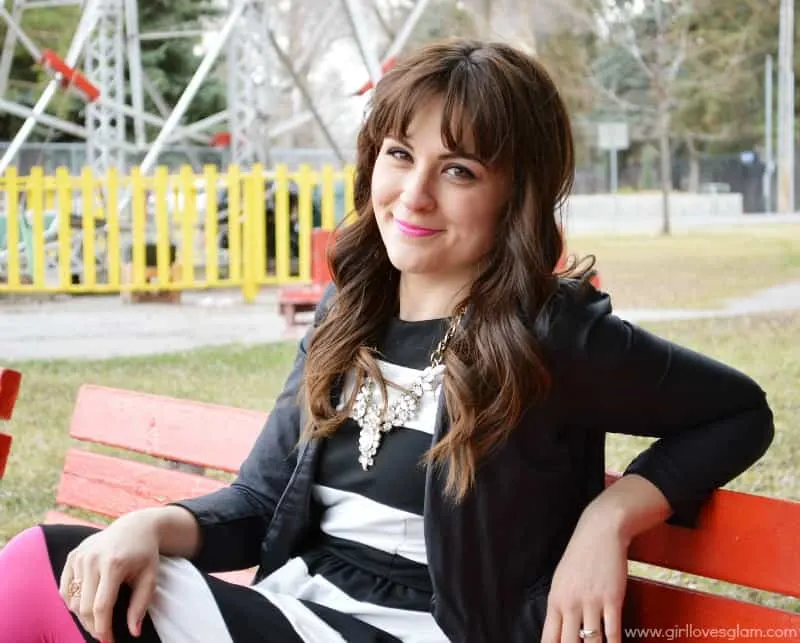 Black and White Striped Dress with bright accents on www.girllovesglam.com
