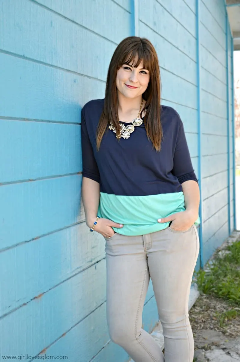 blue color block top