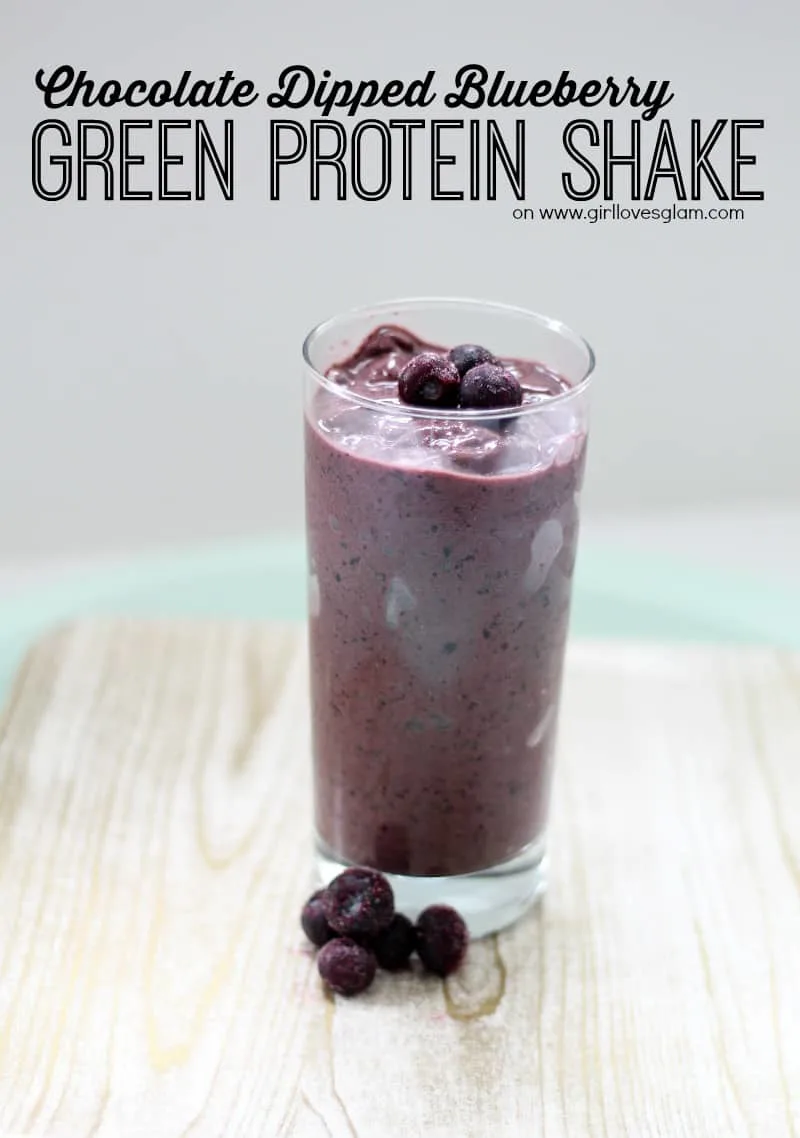 Chocolate Dipped Blueberry Green Protein Shake on www.girllovesglam.com #ad