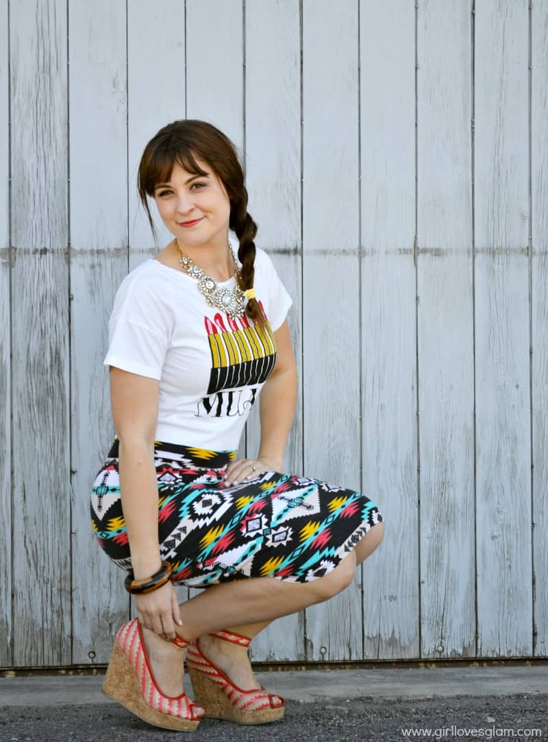 Lipstick shirt and Aztec Skirt outfit on www.girllovesglam.com