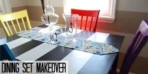 Striped Kitchen Table and colored Chairs DIY makeover on www.girllovesglam.com