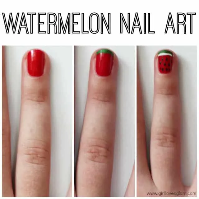 Easy watermelon nail art tutorial on www.girllovesglam.com