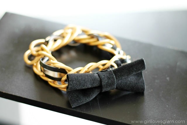 Chain Link Leather Bow Bracelet tutorial from www.girllovesglam.com
