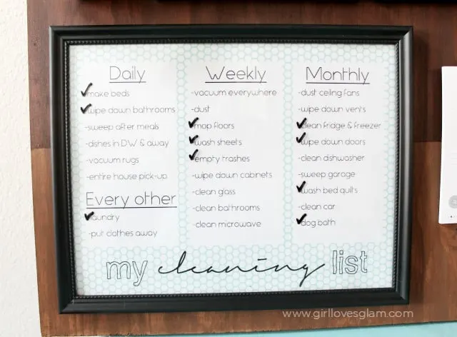 Family Chore Chart Cleaning List Free Printable on www.girllovesglam.com