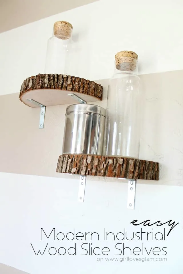 Modern Industrial Wood Slice Shelves on www.girllovesglam.com