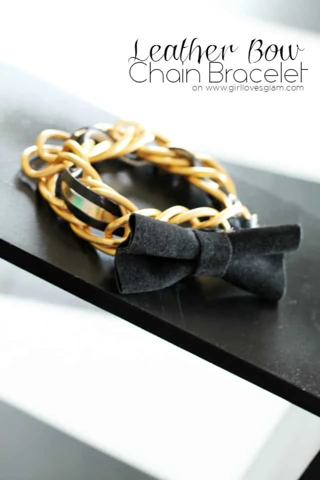Leather Bow Chain Bracelet Tutorial on www.girllovesglam.com
