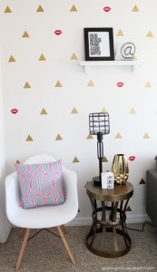 Modern Office Geometric Wall Design with Triangles and Kiss Marks on www.girllovesglam.com