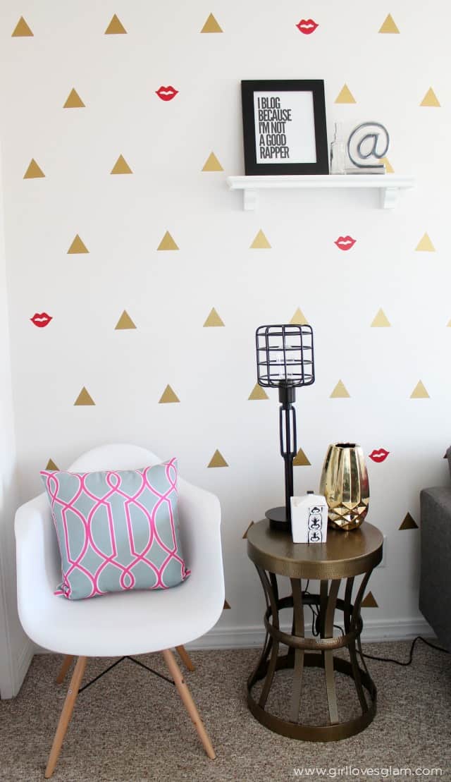 Modern Office Geometric Wall Design with Triangles and Kiss Marks on www.girllovesglam.com