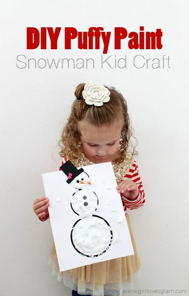DIY Puffy Paint Snowman Kid Craft on www.girllovesglam.com