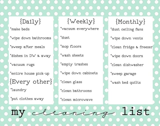 Free Printable Cleaning List on www.girllovesglam.com