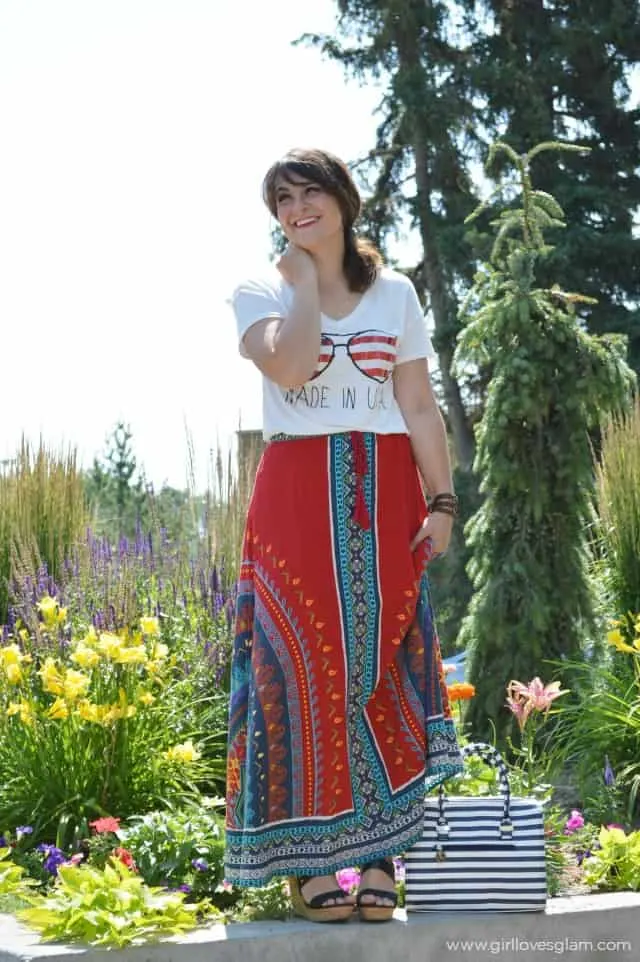 Casual Maxi Skirt with T-Shirt Outfit on www.girllovesglam.com