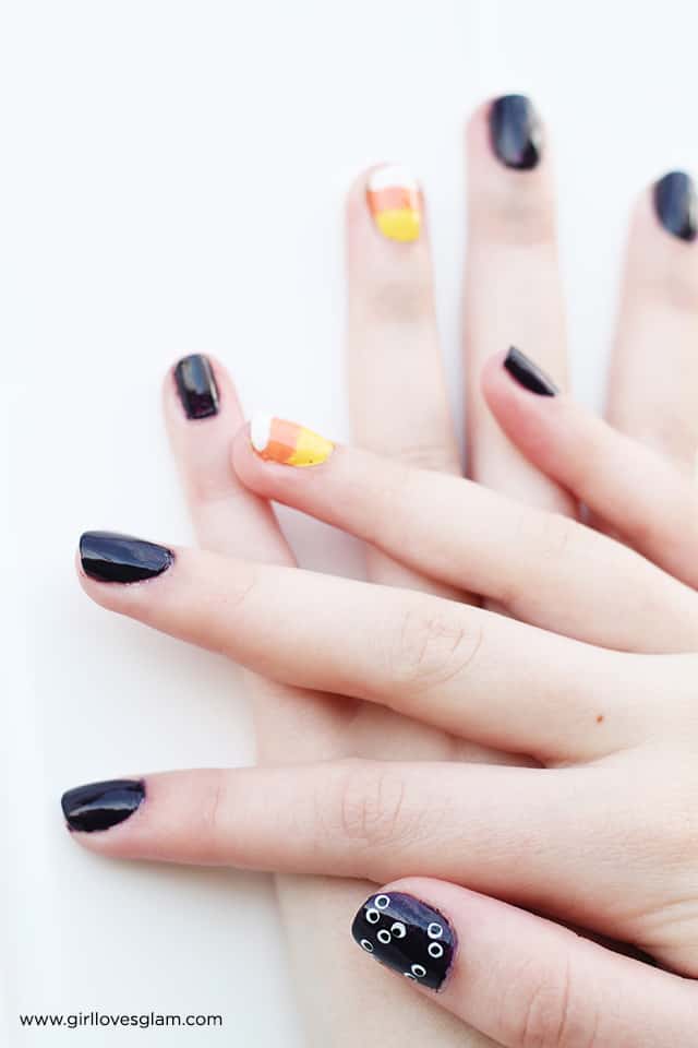 Halloween Nail Art Candy Corn Eyes on www.girllovesglam.com