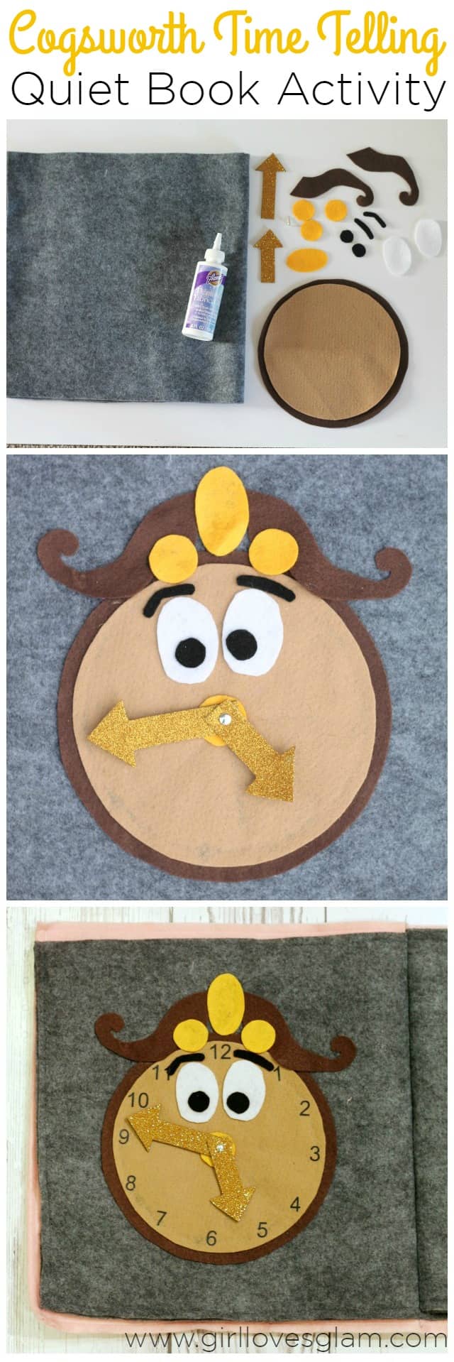 Cogsworth Time Telling Quiet Book Activity on www.girllovesglam.com