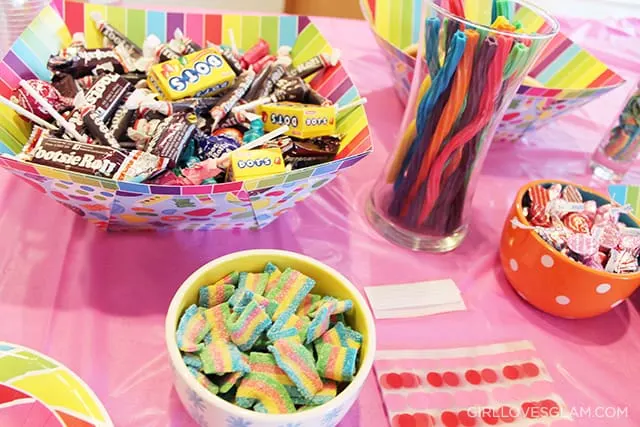 Sugar Rush Birthday Party Candy Bar and Favor Bags on www.girllovesglam.com
