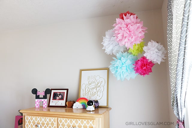 Serenity Now: Tissue Paper Pom Poms in the Girls' Room {Inexpensive Decor}