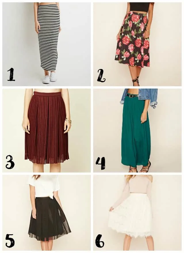 Modest Skirt Options at Forever 21 on www.girllovesglam.com