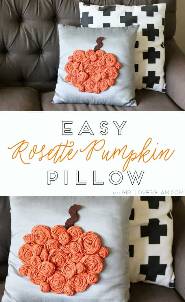 Easy Rosette Pumpkin Pillow Tutorial on www.girllovesglam.com