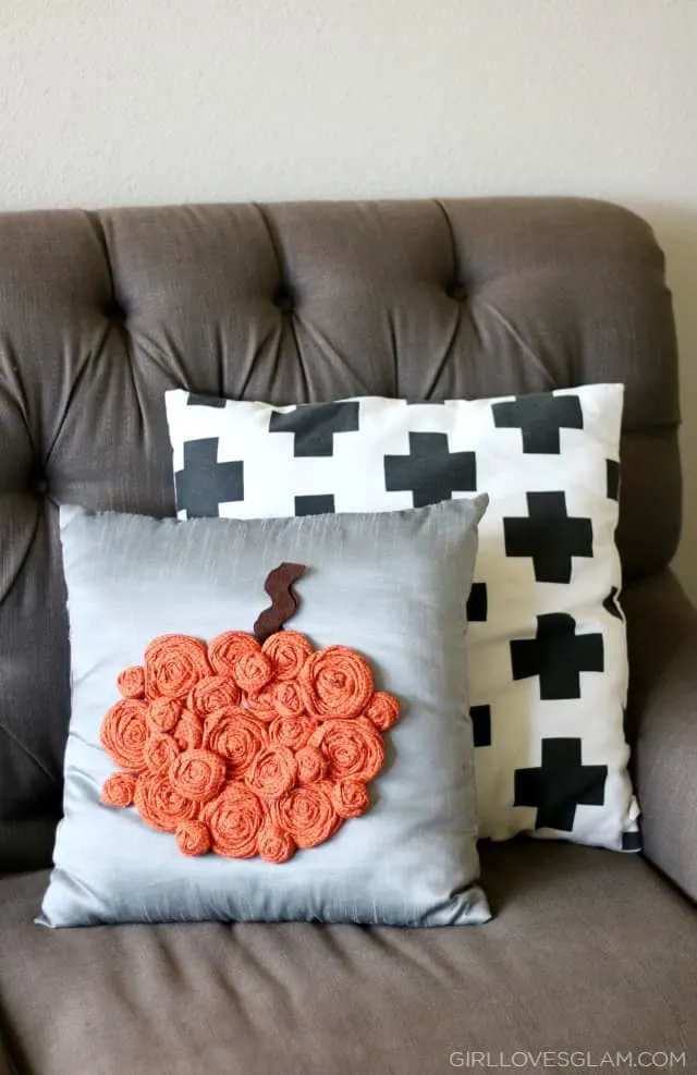 Rosette Pumpkin Pillow Tutorial on www.girllovesglam.com