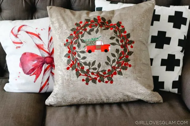 Christmas Pillow with Vintage Truck on www.girllovesglam.com