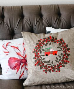 Christmas Pillow with Truck and Christmas Tree on www.girllovesglam.com