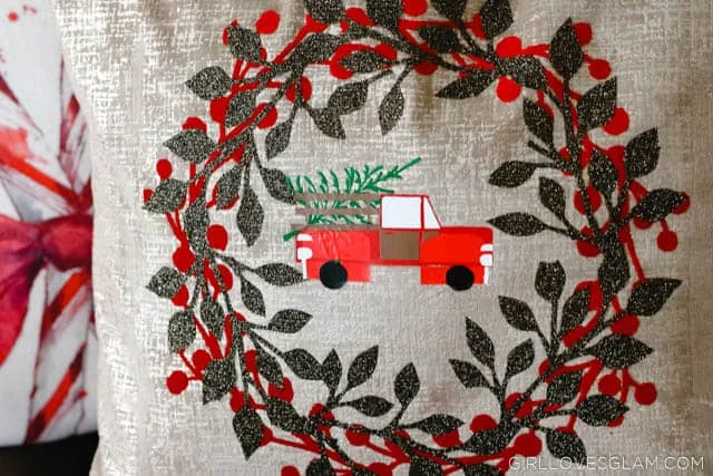 Christmas Tree Truck and Wreath Pillow on www.girllovesglam.com
