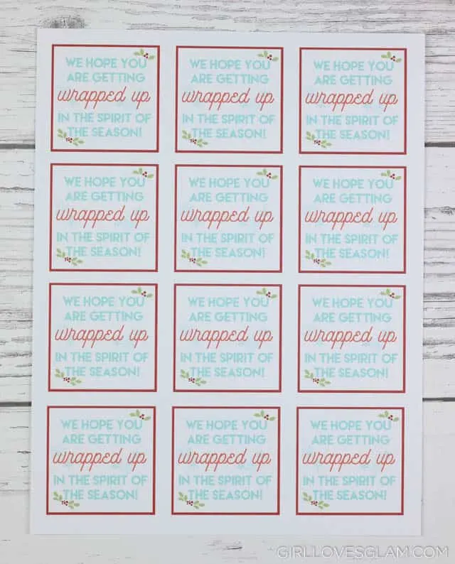 Wrapping Paper Neighbor Gift Idea with Free Printable Tags on www.girllovesglam.com