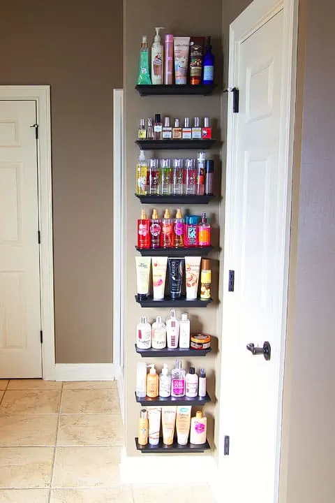 Bathroom Shelves Organizing Hair Products on www.girllovesglam.com