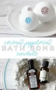 Coconut Peppermint Bath Bomb Snowballs Recipe on www.girllovesglam.com