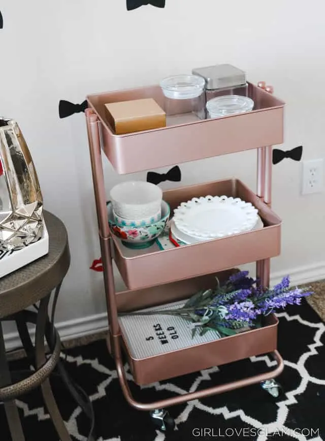 Using Bar Carts to Organize an office on www.girllovesglam.com