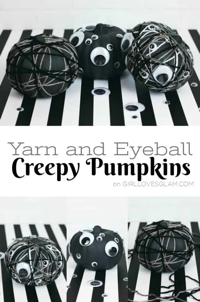 Yarn and Eyeball Halloween Pumpkins on www.girllovesglam.com