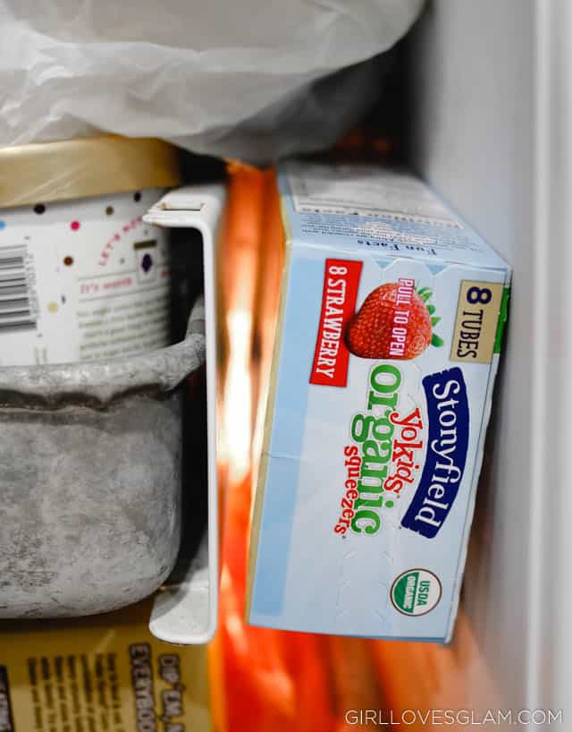 Stonyfield Yogurt Squeezers in the freezer on www.girllovesglam.com