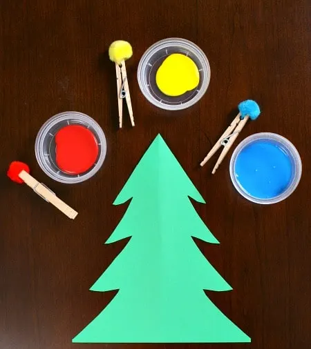 Christmas Tree Kid Craft Paint with Pom Poms