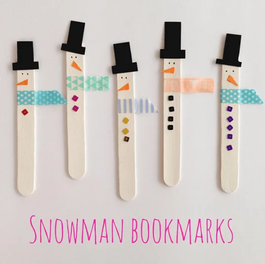 Popsicle Stick Snowman Bookmarks