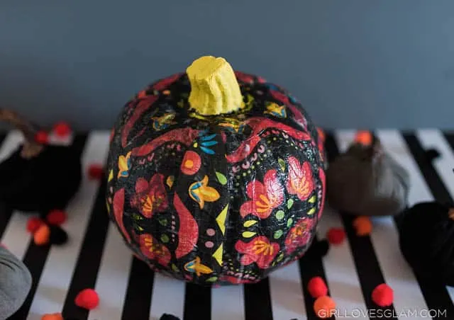 Easy Floral Decorative Halloween Pumpkin made with Mod Podge
