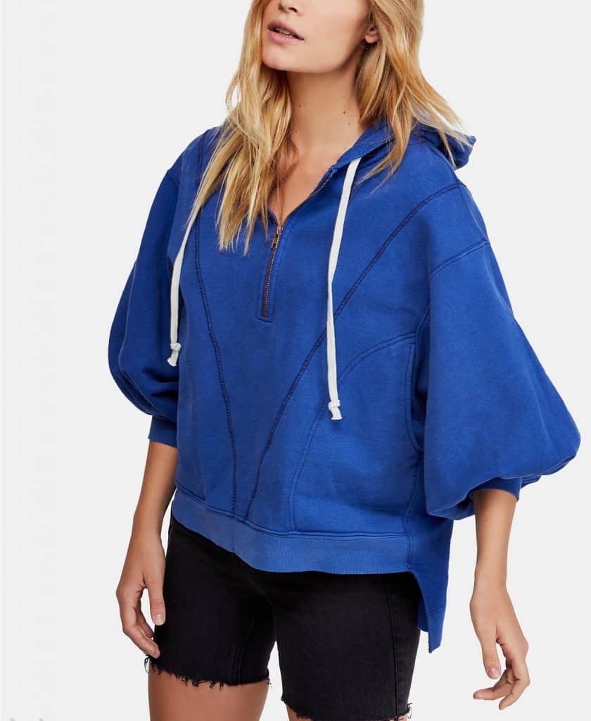 Free People Blouson-Sleeve High-Low Pullover Hoodie