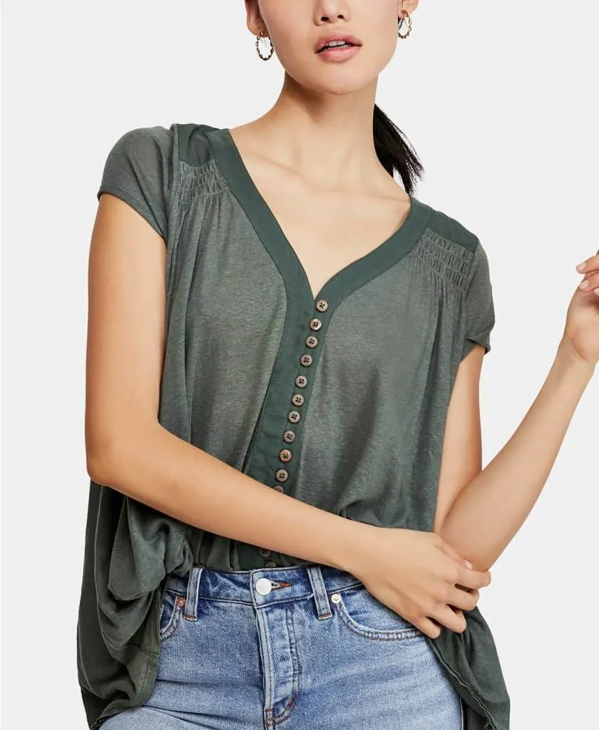 Free People Highland Smocked-Shoulder Top