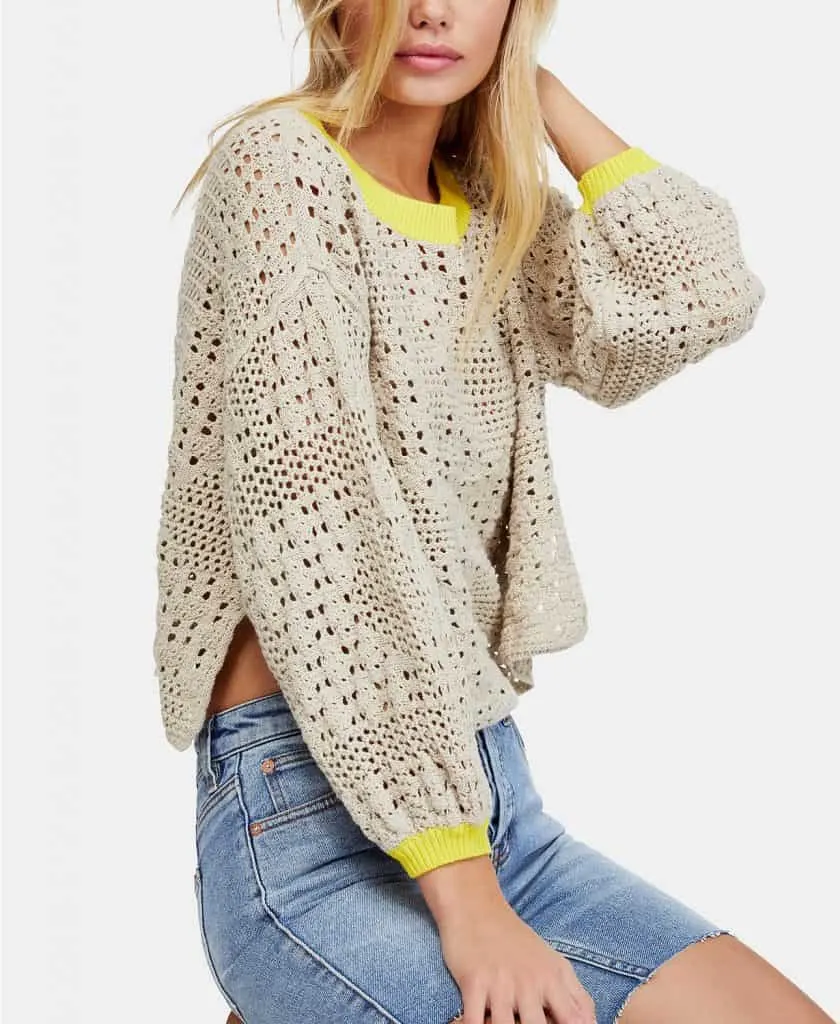 Free People Home Run Cotton Crochet Sweater