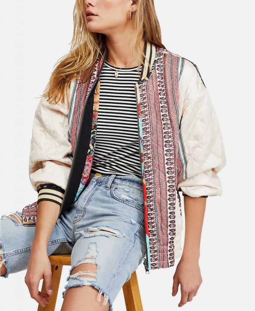 Free People Pandora Mixed Print Bomber Jacket