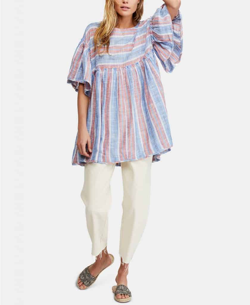 Free People Summer Nights Cotton Striped Wide-Sleeve Tunic