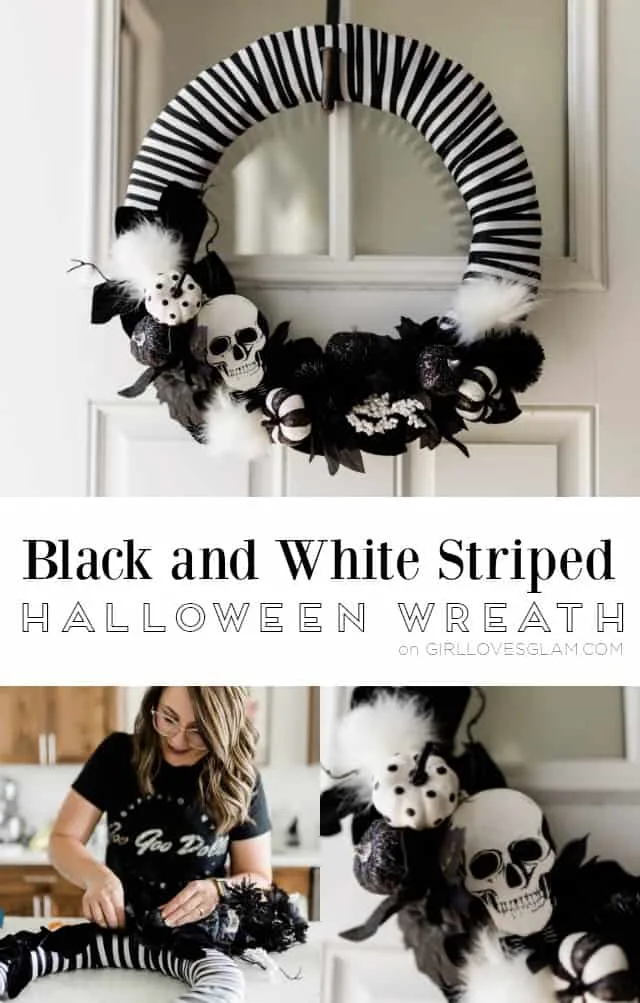 Black and White Striped Halloween Wreath